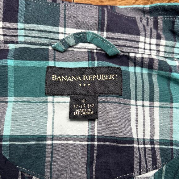 Banana‎ Republic Men’s XL Green Plaid Snap Button Down Long Sleeve Shirt Preppy - Picture 4 of 6